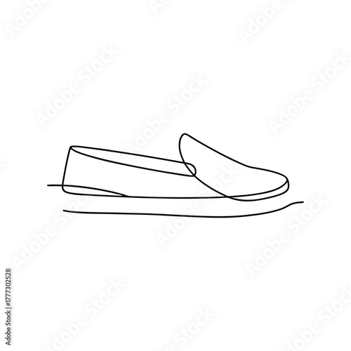 Continuous line art drawing of a classic slip-on loafer