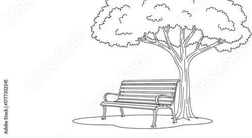 Serene park bench under the shade of a leafy tree inviting relaxation and contemplation in