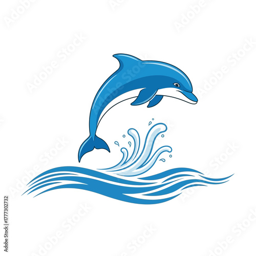 Joyful Dolphin Leaping High and Clear Out of the Water Isolated Illustration