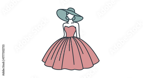 Elegance in simplicity: Minimalist fashion illustration of a woman in a dress and hat