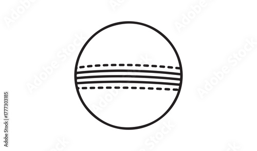 Simple line drawing of a cricket ball with stitched seam