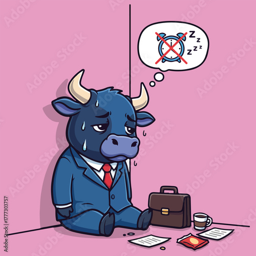 Tired Bull Businessman Overwhelmed by Work Stress