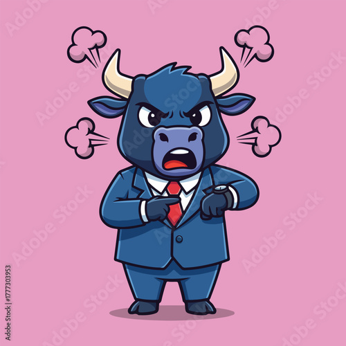 Angry Bull Businessman Impatiently Checking Time