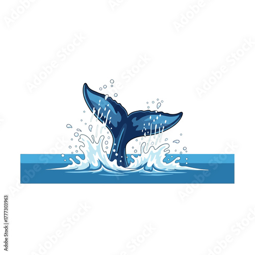 Whale Tail Splash: An artistic depiction of a whale's tail emerging from the ocean, creating a splash of water, captures the immense power and beauty of marine life.