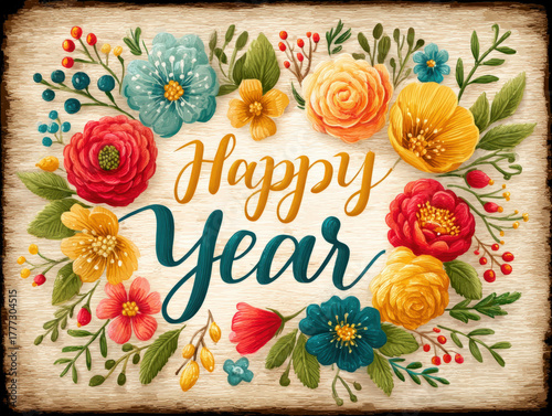 happy new year card vintage