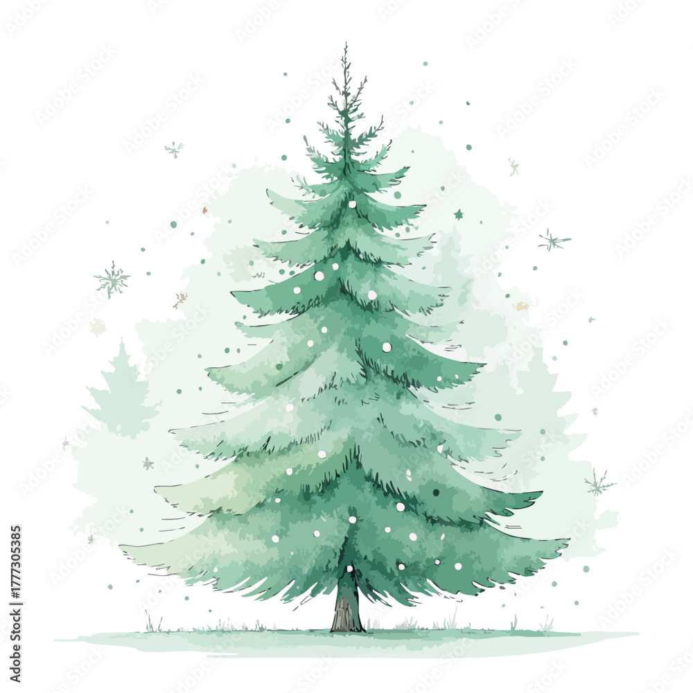 Fototapeta premium Green pine forest vector illustration with snow and holiday season decoration