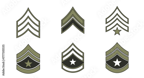 Illustrations depicting various military rank insignias on a stark white background presenting