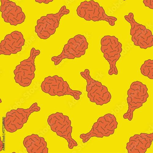 Fast Food Fried Chicken Pattern. fried chicken seamless pattern background. Fried chicken doodle .Seamless Drumstick Illustration for Branding & Packaging