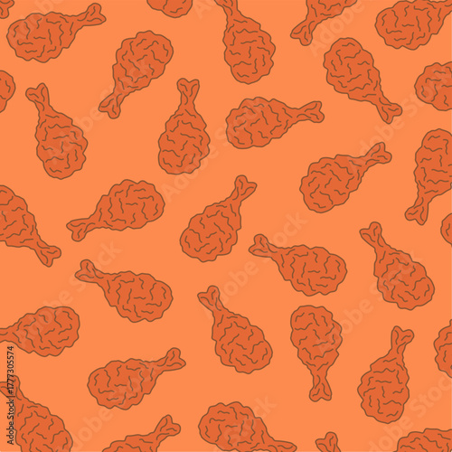 Fast Food Fried Chicken Pattern. fried chicken seamless pattern background. Fried chicken doodle .Seamless Drumstick Illustration for Branding & Packaging