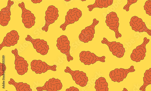 Fast Food Fried Chicken Pattern. fried chicken seamless pattern background. Fried chicken doodle .Seamless Drumstick Illustration for Branding & Packaging
