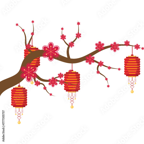 Chinese Hanging Lantern With Blossom Tree
