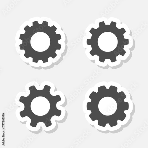Gear wheel icons set sticker isolated on gray background