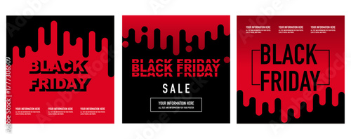 poster, leaflet, wallpaper for Black Friday with simple and minimalist liquid style. Set of black Friday template  with black and red color. Simple and minimalist design style with clear wording.