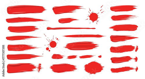 Abstract red brush strokes and splatters collection for artistic design and decoration usage