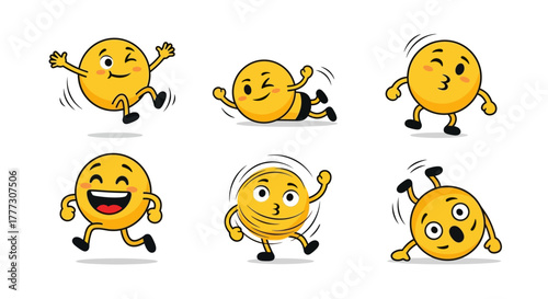 Collection of animated yellow emoji characters expressing various emotions and actions