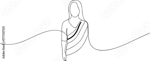 Single line drawing of a woman in a sari Indian clothing