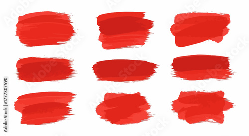 Vibrant set of nine red brush stroke vector illustrations for artistic design elements