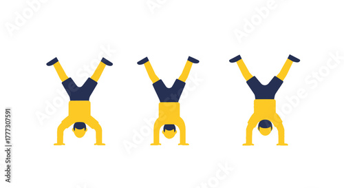 Minimalist depiction of coordinated handstand athletes showcasing synchronicity and balance within