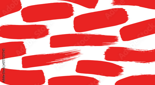 Seamless pattern of bold red brush strokes on white background evokes artistic expression