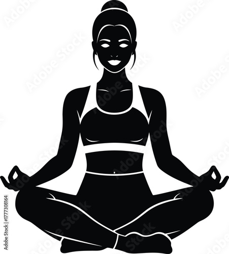 Meditation Silhouette Vector – Female Athlete in Lotus Pose with Mudra for Mindfulness, Wellness & Fitness Branding