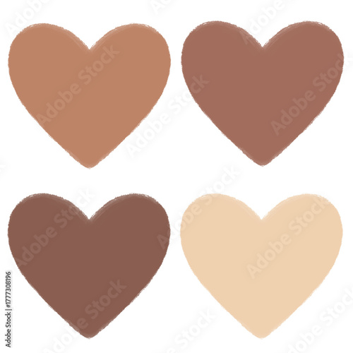 Brown Heart Illustration Set with Earth Tones for Decoration and Design