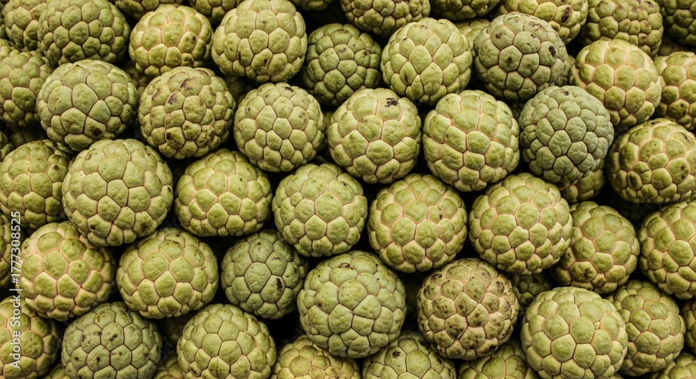 Obraz premium Abundant Texture of Fresh Green Custard Apples Stacked Together