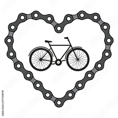 Heart shaped bicycle chain with a bike inside