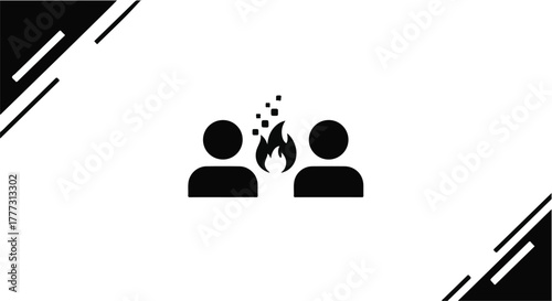 Two people icons with fire and sparks between them symbolizing conflict or heated discussion