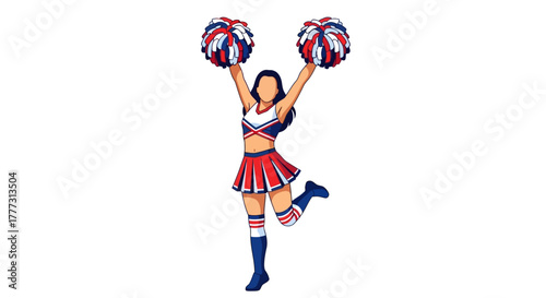 Cheerful Cheerleader in Patriotic Uniform Cheering with Pom poms american football