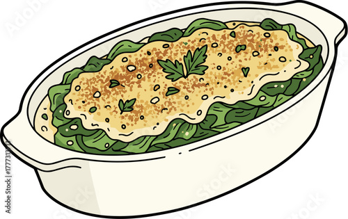 Cartoon Style Green Bean Casserole Dish Hand Drawn Illustration Art