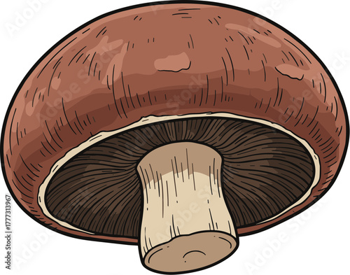 Detailed Handdrawn Portobello Mushroom Illustration Culinary Ingredient Food Element