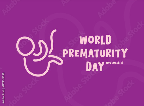 World Prematurity Day. November 17. Purple background. Baby premature icon. Banner, card, background.