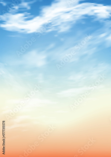 Realistic sunset and sunrise sky background with clouds.Nature landscape evening beautiful sunlight in summer or spring season. Abstract backdrop creates a clean, fresh, and uplifting atmosphere

