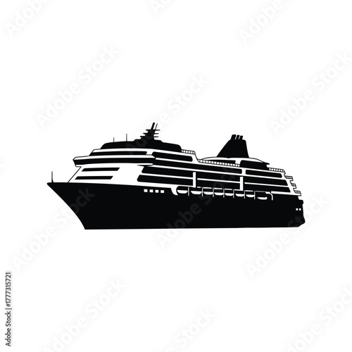 Luxury cruise ship silhouette vector icon   ocean travel and vacation liner symbol isolated on white background, Vector