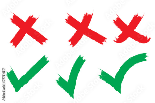 Vector brush strokes cross and tick elements 