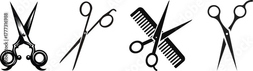 set of scissors silhouette icon vector illustration.Comb Scissors Dairy Background Icon.Paper scissors with cut lines icon set. Vector illstration.Editing or remove with AI. Artificial intelligence