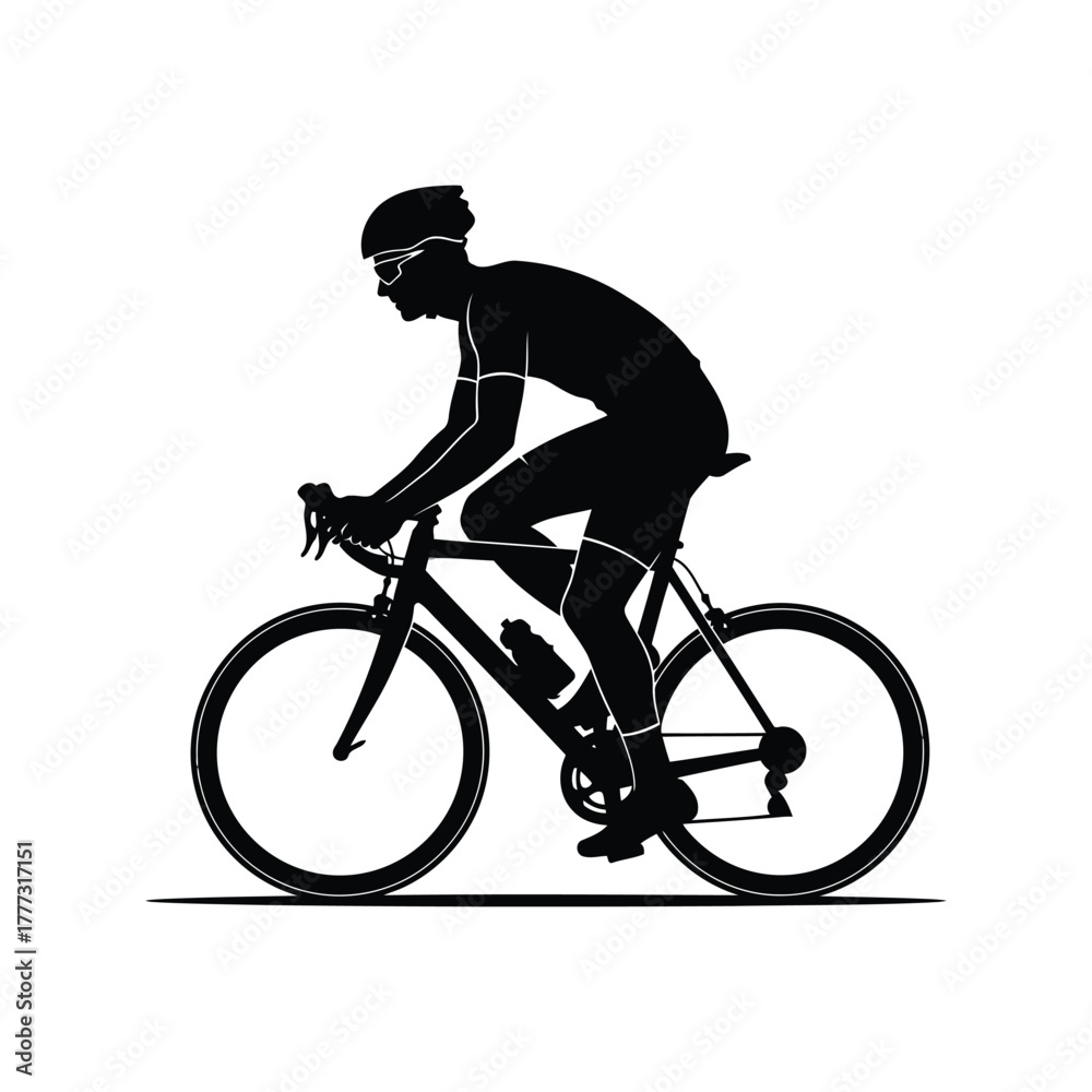 Fototapeta premium Male cyclist silhouette on road bike vector. professional biker athlete riding bicycle. isolated on white background, Vector