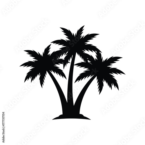 Tropical palm trees silhouette vector icon   summer beach paradise symbol design isolated on white background, Vector