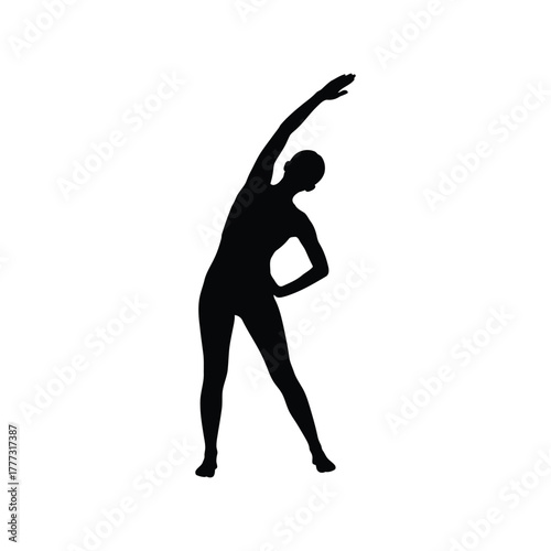 Female silhouette stretching exercising. body flexibility workout. fitness and wellness concept. isolated on white background, Vector