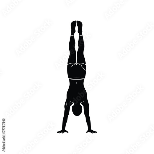 Handstand silhouette icon vector. gymnastics yoga balance pose. fitness sport strength isolated on white background, Vector