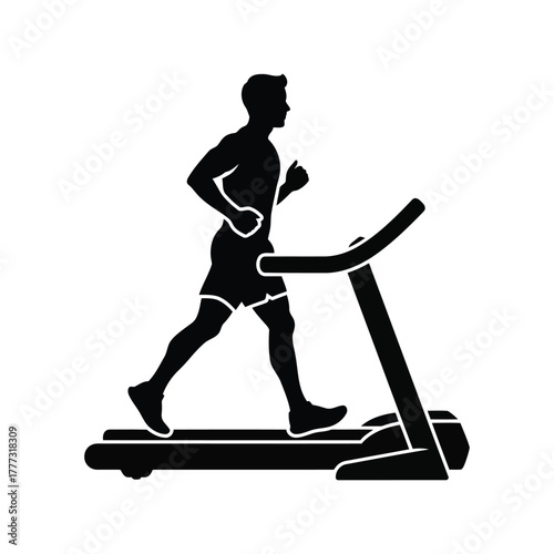 Man running on treadmill silhouette icon for fitness, workout, health, cardio exercise training isolated on white background, Vector