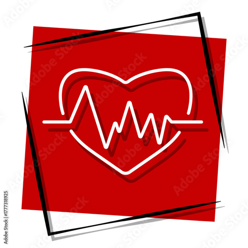 pulse, red banner in a frame. Vector illustration on a white background.