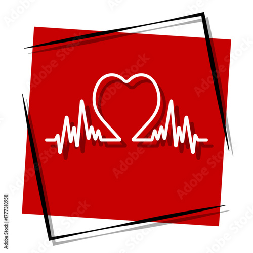 pulse, red banner in a frame. Vector illustration on a white background.