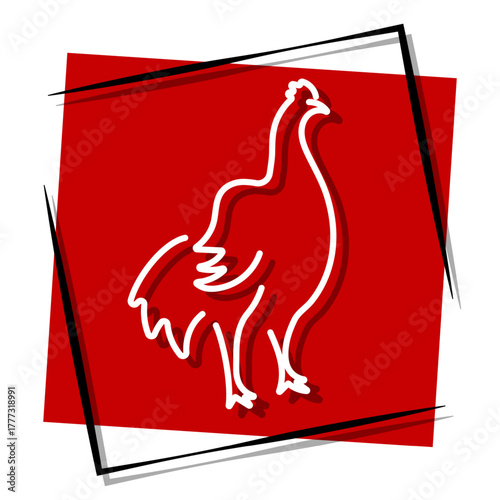 rooster, red banner in a frame. Vector illustration on a white background.