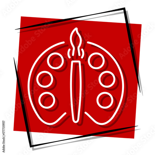 palette, red banner in a frame. Vector illustration on a white background.