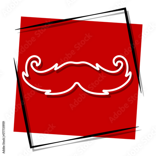 mustache, red banner in a frame. Vector illustration on a white background.