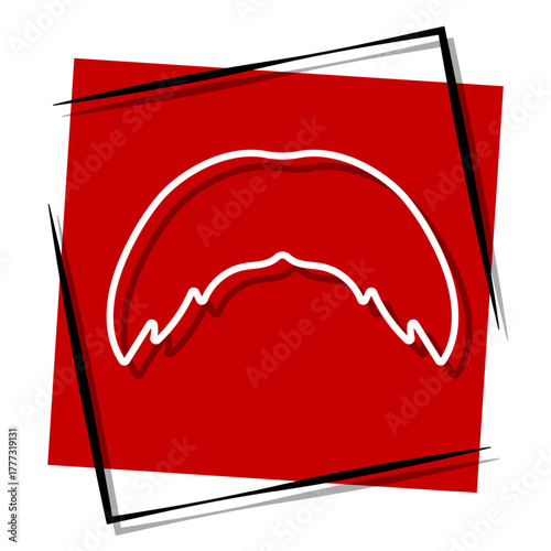mustache, red banner in a frame. Vector illustration on a white background.
