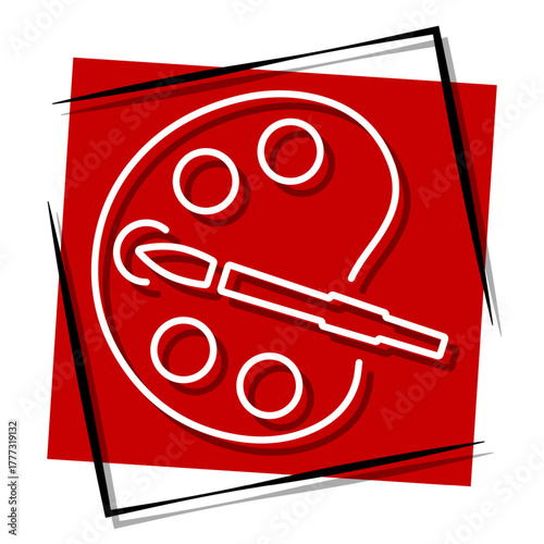 palette, red banner in a frame. Vector illustration on a white background.