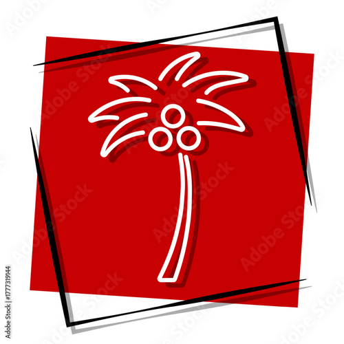 palm tree, red banner in a frame. Vector illustration on a white background.
