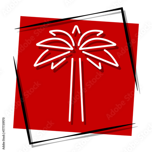 palm tree, red banner in a frame. Vector illustration on a white background.